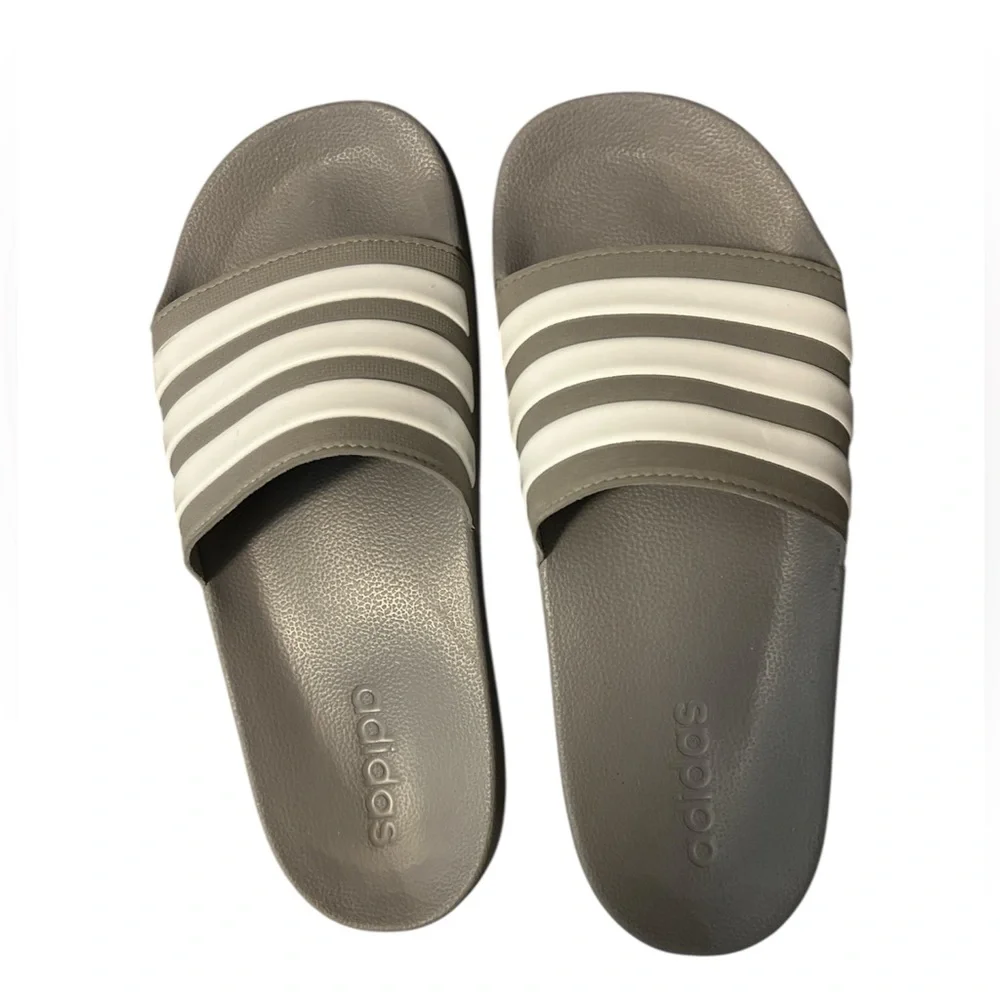 Adidas Men’s Gray and White  Slides